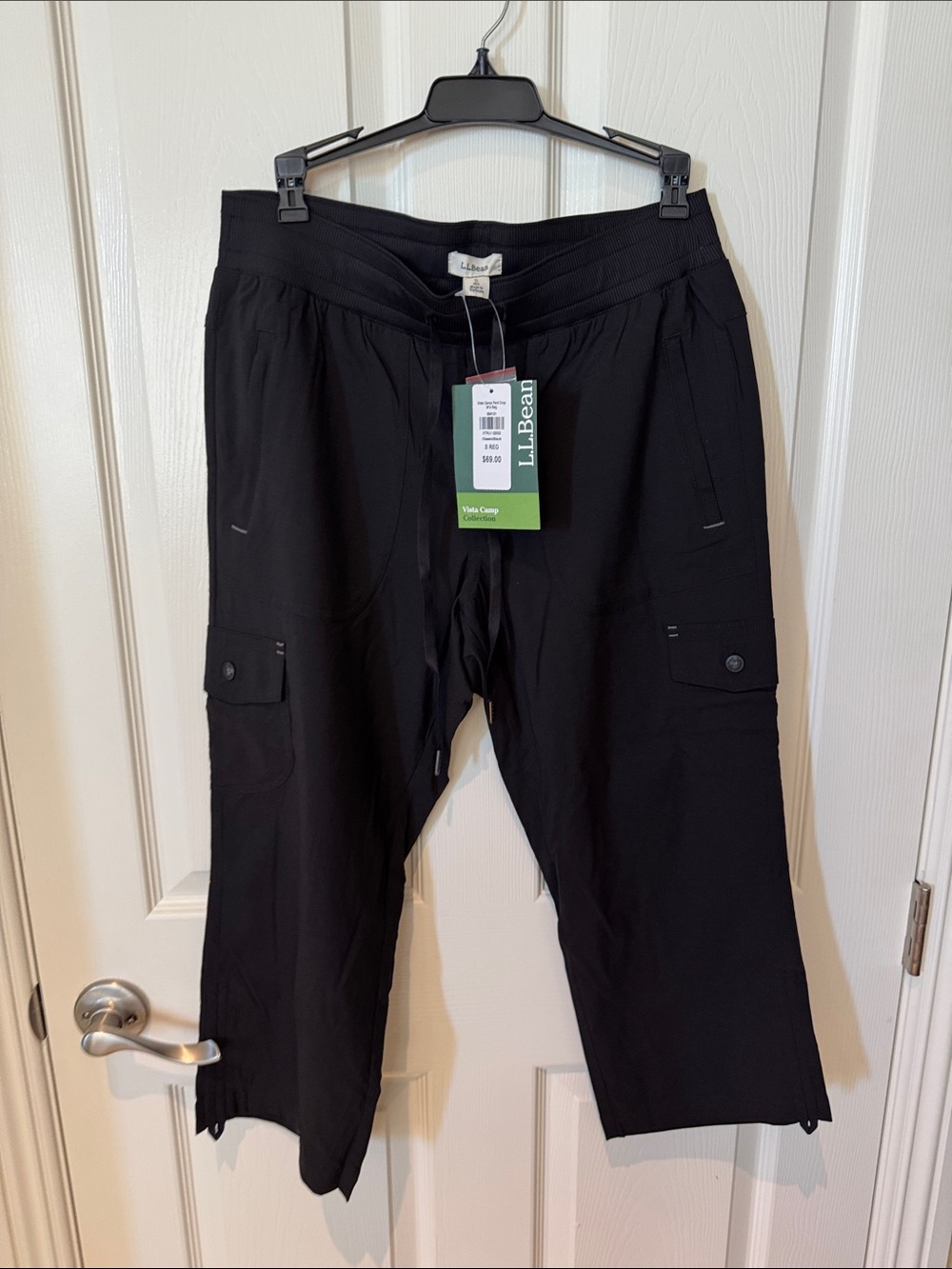 NWT L.L. Bean Black women’s size small black  Cargo Pants with Drawstring Waist